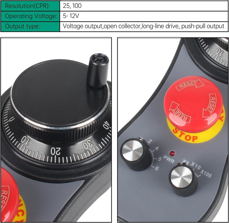 RATTMMOTOR CNC Electronic Handwheel, 6 Axis CNC Handwheel MPG Pendant 25100CPR 5-12V with Emergency Stop Manual Pulse Generator DB15 Interface for CNC Router Engraver Milling Lathe Machine - Image 4